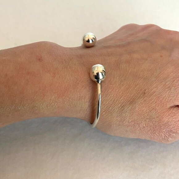 Sterling Silver 925 10MM Removable Bead Ball Cuff Charm Bracelet Sz 6.75" - Picture 4 of 16